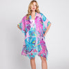 DIONA J HAND DRAWN TROPICAL LEAVES KIMONO ONE SIZE COLOR PURPLE