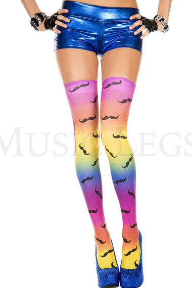 Mustache print rainbow thigh hi