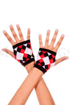 Opaque fingerless gloves with jester diamond print