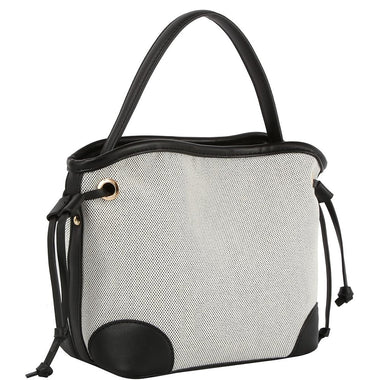 TEXTURED DRAWSTRING HANDLE SATCHEL BAG BLACK