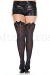 Plus size satin bow opaque thigh hi