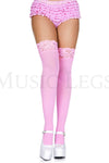 Opaque Thigh Highs with Lace Top