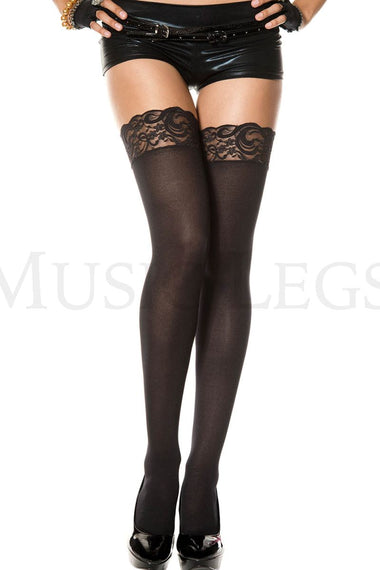 Opaque Thigh Highs with Lace Top