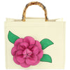 Diona J Women's Fashion Flower Wooden Top Handle Bag Fuchsia