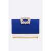 DIONA J CRYSTAL BUCKLE METALLIC BOX CLUTCH SHOULDER BAG COLOR BLUE