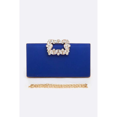 DIONA J CRYSTAL BUCKLE METALLIC BOX CLUTCH SHOULDER BAG COLOR BLUE