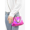 DIONA J METALLIC MIRRORED TOP HANDLE SWING CLUTCH CROSSBODY BAG COLOR FUCHSIA