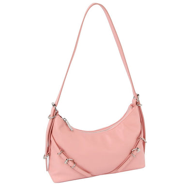 DIONA J WOMEN'S CHIC SMOOTH BUCKLE SHOULDER BAG COLOR PINK