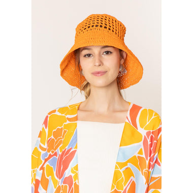 DIONA J SOLID STRAW BUCKET HAT ONE SIZE COLOR ORANGE