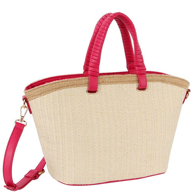 DIONA J CHIC STRAW COLORED HANDLE SATCHEL BAG COLOR FUCHSIA