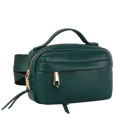 DIONA J VEGAN LEATHER SMOOTH HANDLE ZIPPER FANNY PACK BELT BAG COLOR GREEN
