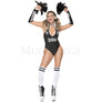 Gothic Cheerleader 5 Pc White Black Skeleton Skull Print Bodysuit Costume Sz XL