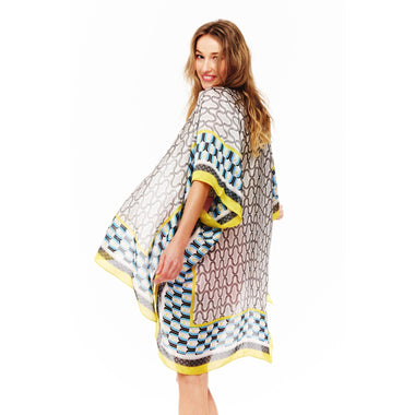 DIONA J MULTI PRINTED SILK KIMONO ONE SIZE COLOR SILVER/MULTI