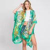 DIONA J HAND DRAWN WATERCOLOR TROPICAL LEAVES KIMONO ONE SIZE COLOR GREEN