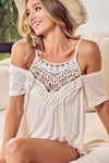 BiBi Front Crochet Lace Adjustable Strap Top