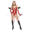 Delicious Devil 7 Pc Red Bodysuit Black Lace-Up Front Detail Costume Set Size XS