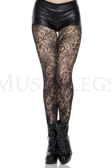 Sheer floral pattern lace pantyhose