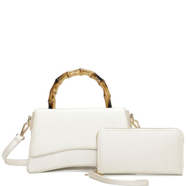 DIONA J 2IN1 PLAIN CURVED WOODEN HANDLE CROSSBODY BAG W WALLET COLOR SILVER