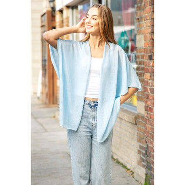 DIONA J STYLISH FASHIONABLE SOLID KIMONO CARDIGAN ONE SIZE COLOR BLUE