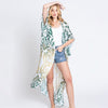 DIONA J DAMASK PRINT OPEN FRONT LONG KIMONO ONE SIZE COLOR GREEN