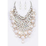 DIONA J MIX PEARLS RUNWAY STATEMENT NECKLACE SET COLOR RHODIUM/WHITE