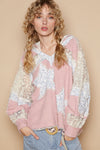 POL Star Patch Lace Long Sleeve Hooded Top