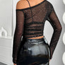 Mesh One Shoulder Long Sleeve Top