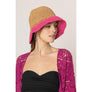 DIONA J TWO TONE STRAW BUCKET HAT ONE SIZE COLOR FUCHSIA