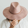 Faux suede wide brim panama hat with braided band