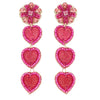 4 Tier Heart Shaped Beaded Valentine Beaded Heart Earrings for Women Red