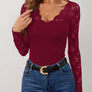 Lace Wavy Hem V-Neck Long Sleeve Top