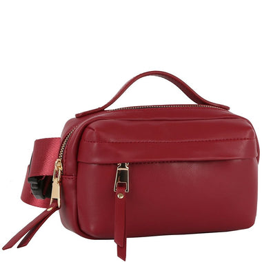DIONA J VEGAN LEATHER SMOOTH HANDLE ZIPPER FANNY PACK BELT BAG COLOR RED