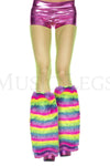 Faux fur fuzzy rainbow leg warmers (Glow UV Reactive)