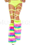 Rainbow faux fur leg warmers