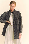 Davi & Dani Curved Hem Diamond Quilted Button Up Denim Shacket