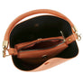 DIONAJ LEATHER FASHION SMOOTH HANDLE BUCKET CROSSBODY W GUITAR STRAP COLOR BROWN