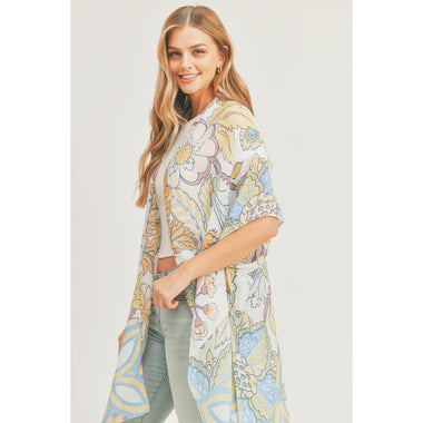 DIONA J FLORAL PRINT KIMONO CARDIAGN ONE SIZE COLOR BLUE