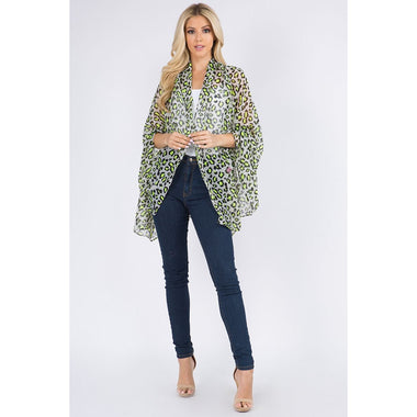 DIONA J FASHION MESH LEOPARD PRINT COVER UP KIMONO SCARF ONE SIZE COLOR GREY