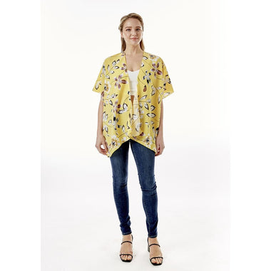 DIONA J FASHION FLOWER PRINT SHORT KIMONO ONE SIZE COLOR YELLOW