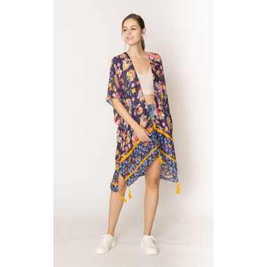 Diona J FLORAL PRINT KIMONO ONE SIZE COLOR NAVY