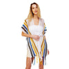 DIONA J MULTI COLOR STRIPE NET KIMONO ONE SIZE COLOR WHITE