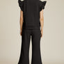 Double Take Full Size Texture Ruffle Short Sleeve Top and Wide Leg Pants Set