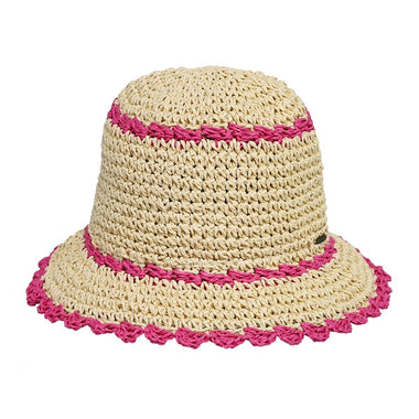 CC PAPER STRAW HAND CROCHET CLOTHE BUCKET HAT WITH SCALLOP EDGE DETAILS BEIGE