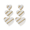 3-Tier Striped Hearts Seed Handmade Beaded Embroidery Long Drop Earrings White