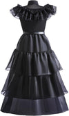 Black Costume Dress for Adults, Dark Gothic Dress with Belt, Perfect for Halloween Costume, Cosplay, and Birthday Party