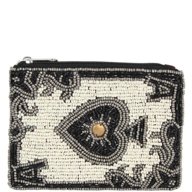 DIONA J ACE OF SPADES SEED BEAD DESIGN ZIPPER BAG