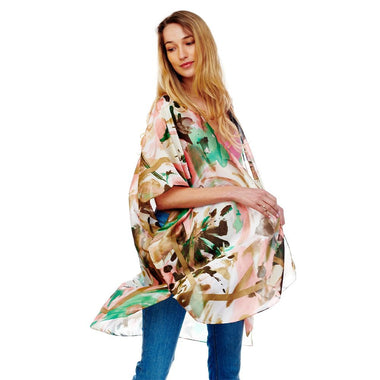 DIONA J FLORAL PRINTED SILKY KIMONO ONE SIZE COLOR BEIGE