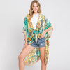 DIONA J HAND DRAWN WATERCOLOR TROPICAL LEAVES KIMONO ONE SIZE COLOR BEIGE