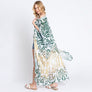 DIONA J DAMASK PRINT OPEN FRONT LONG KIMONO ONE SIZE COLOR GREEN