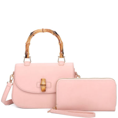 DIONA J 2IN1 FASHION WOOD HANDLE CROSSBODY BAG W WALLET SET COLOR PINK